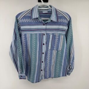 Vintage Aztec Southwest Backroad Blues Womens Medium Striped Cotton Button Down
